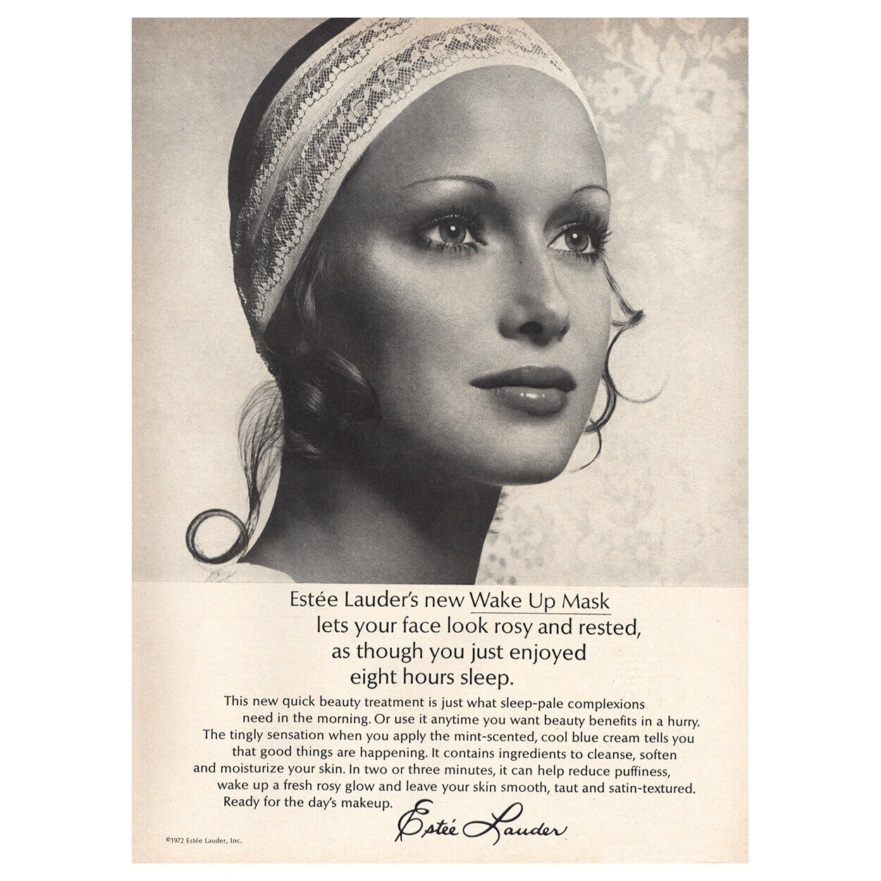 1972 Estee Lauder: Wake Up Mask Vintage Print Ad