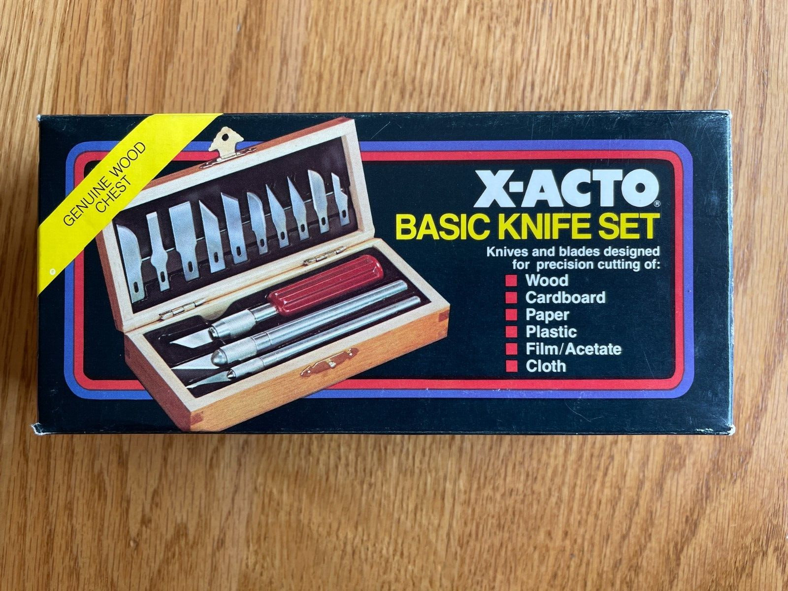 Vtg 1989 X-ACTO Basic Knife Set in Wooden Box, 3 Handles 13 Blades New Old Stock