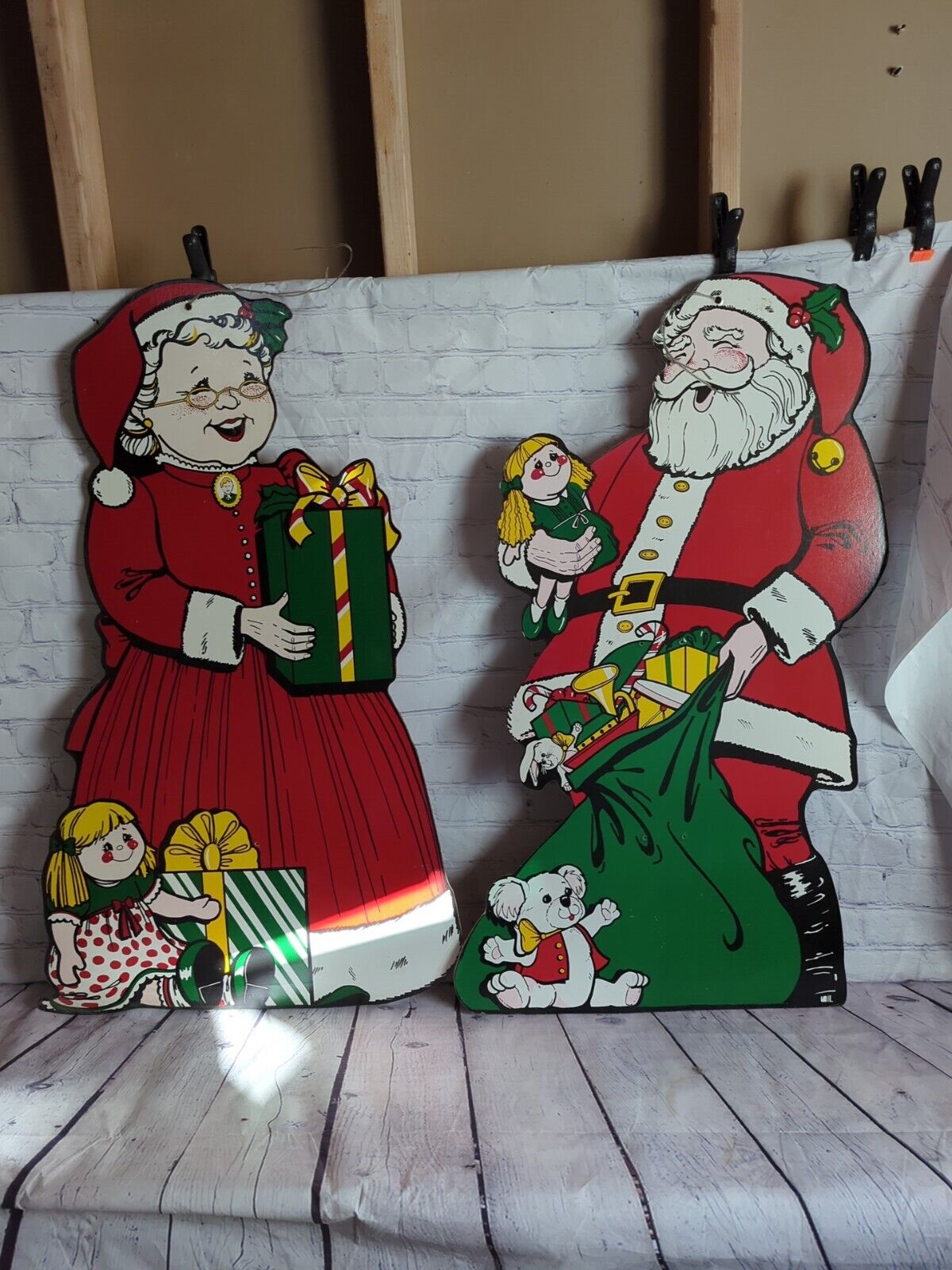 Vintage Masonite Large 37” tall Santa Claus and Mrs Claus Christmas decorations