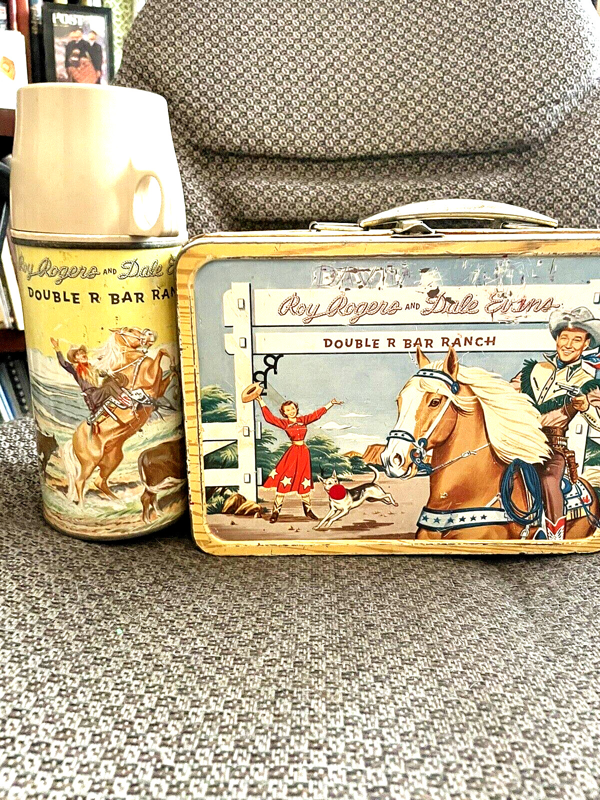 Vintage Roy Rogers And Dale Evans Double T Bar Ranch Lunchbox Thermos 1950s