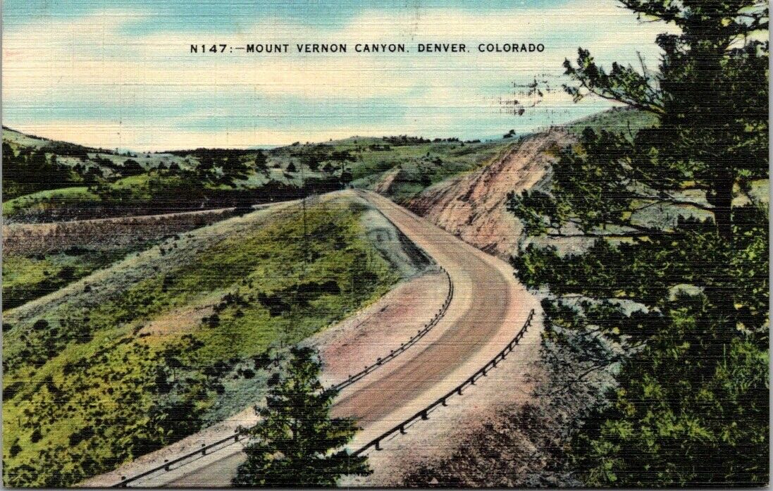 Denver Colorado CO Mount Vernon Canyon Road Vintage Postcard PM 1947