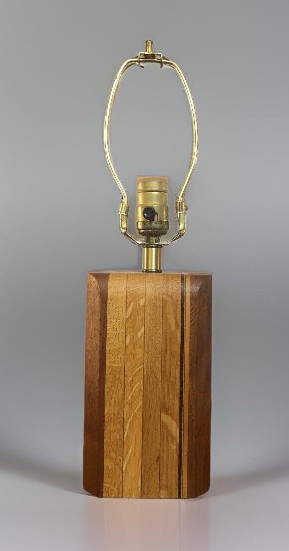 Vintage Teak Mixed Tone Wood Block Table Lamp Underwriters Laboratories