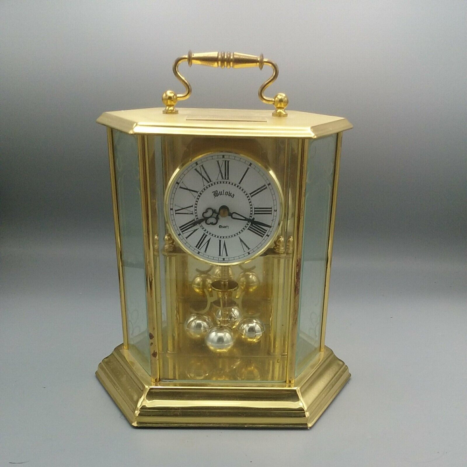Vintage Brass Bulova W993 Carriage Mantle Clock Germany TESTED