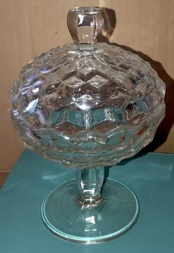 Fostoria American Candy Dish Compote Stemmed  w/ Lid Pedestal 7” Tall Vintage