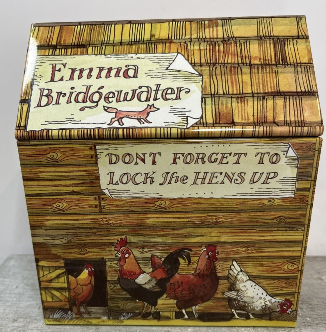 Emma Bridgewater Hen Rooster House EMPTY Collectible Tin Storage Container