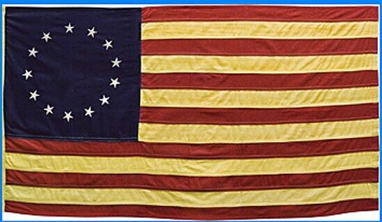 Primitive American Nylon  Betsy Ross 13 STAR FLAG wSLEEVE TEA STAINED 36\
