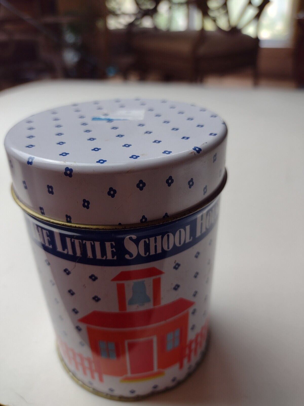 Vintage The Little School House Metal Canister Tin
