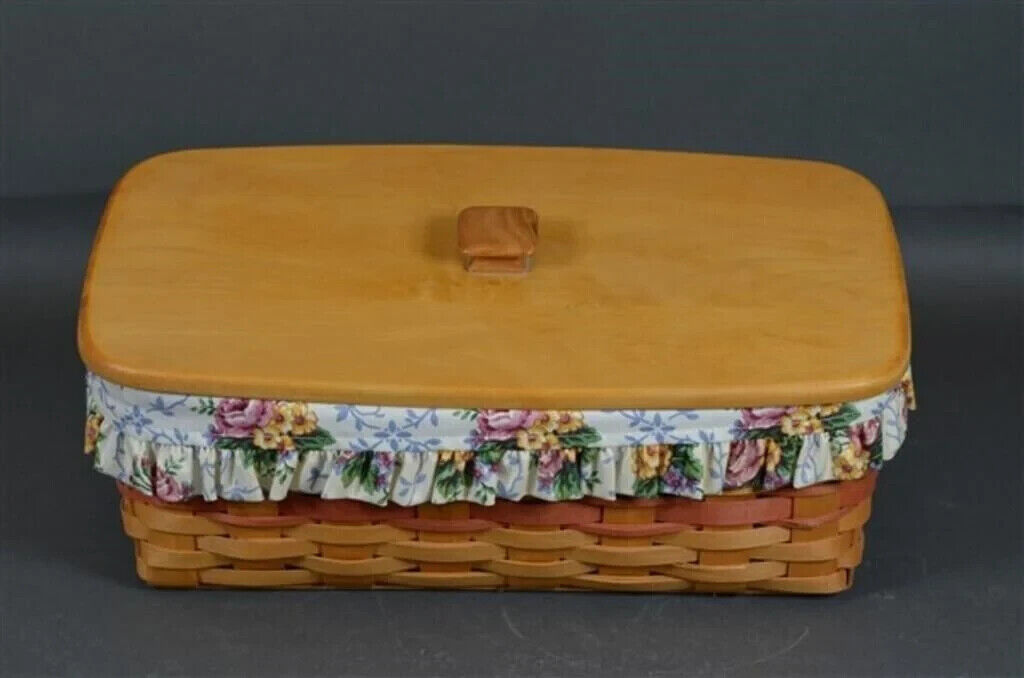 Longaberger 1996 Mother's Day Vanity basket 14753 wood lid liner 2 protectors