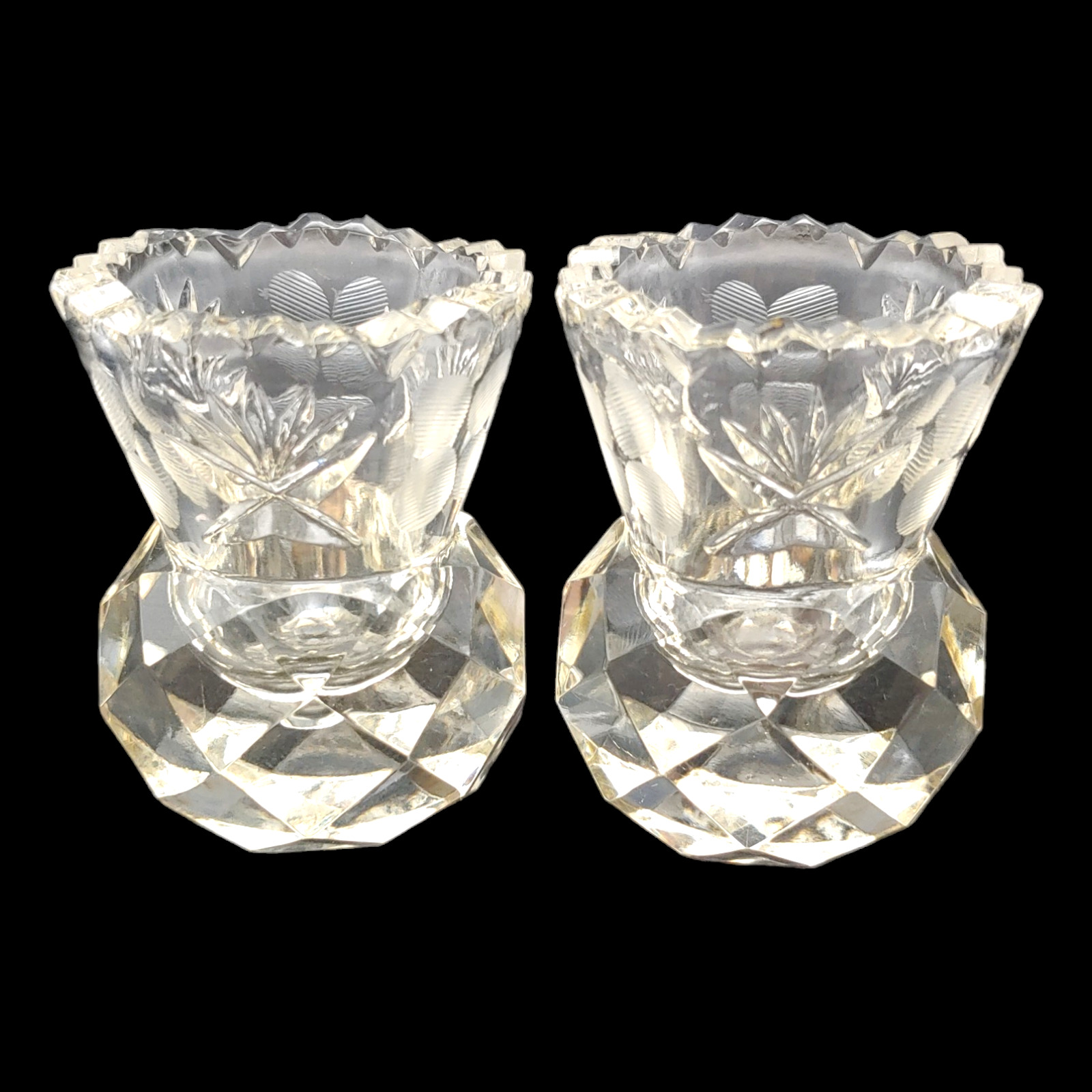 Faceted Crystal Glass Toothpick Holder Pair, 2.5\