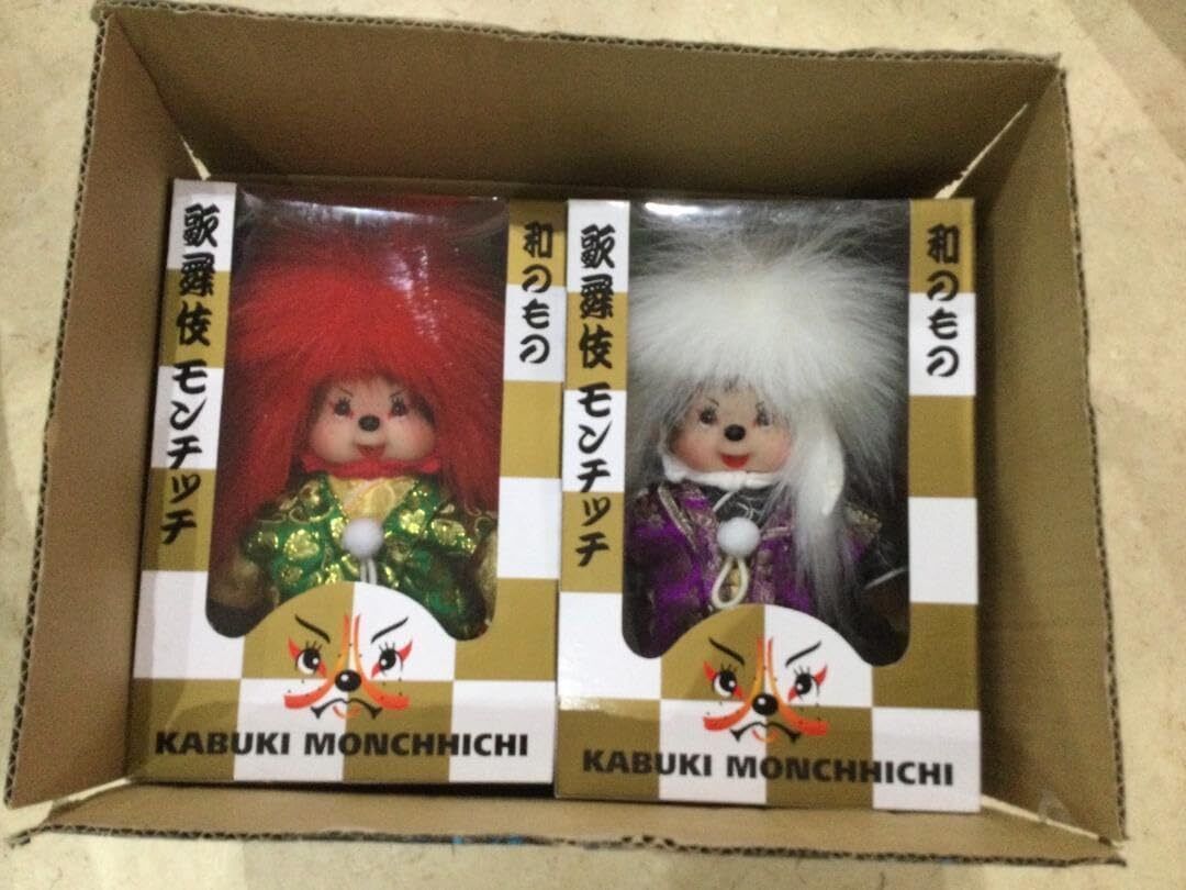Sekiguchi Japanese Kabuki Monchhichi Plush Toy Set Red/White