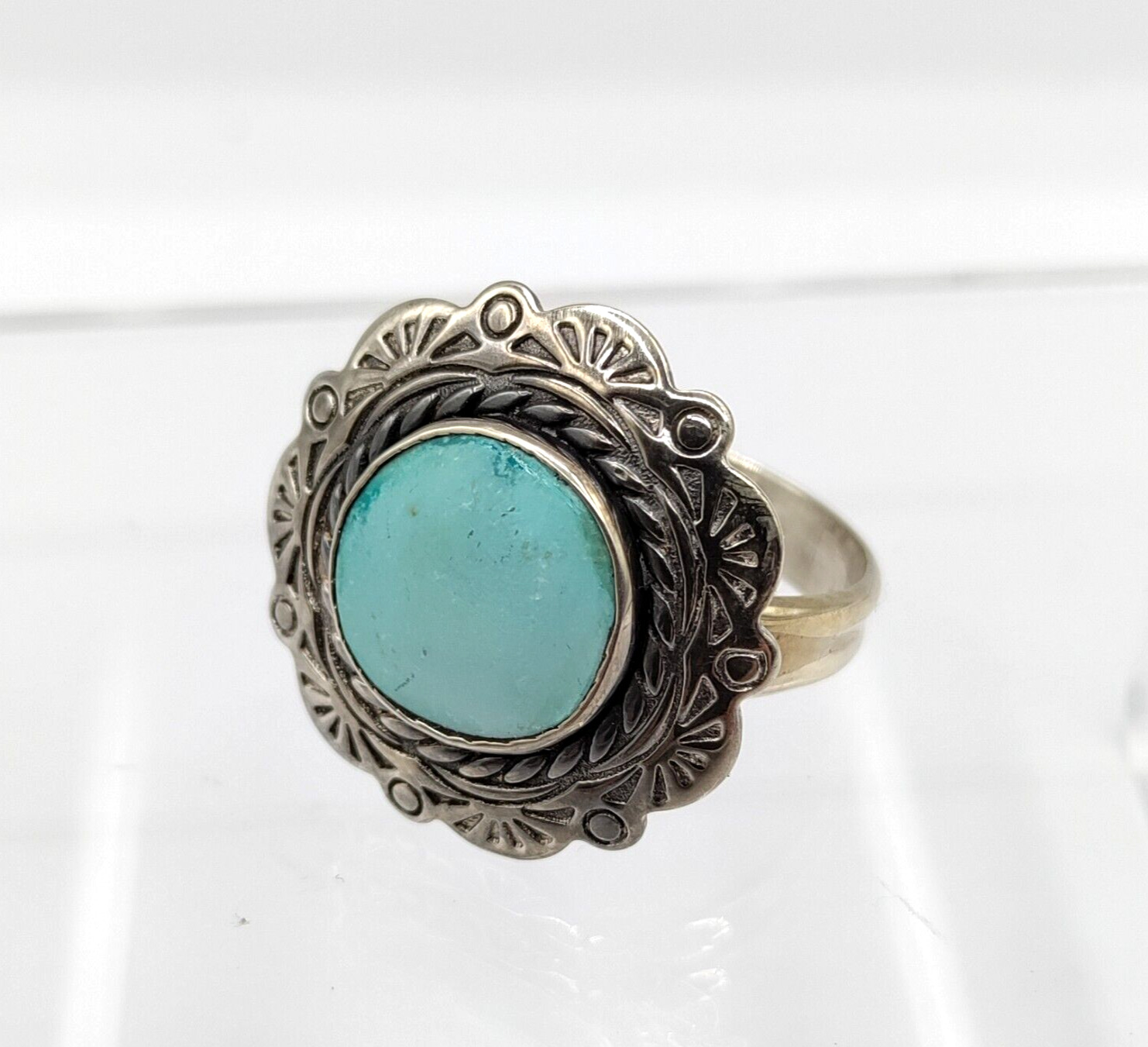 Vintage Southwestern Turquoise Hallmarked Royston Sterling Silver Ring Size 9