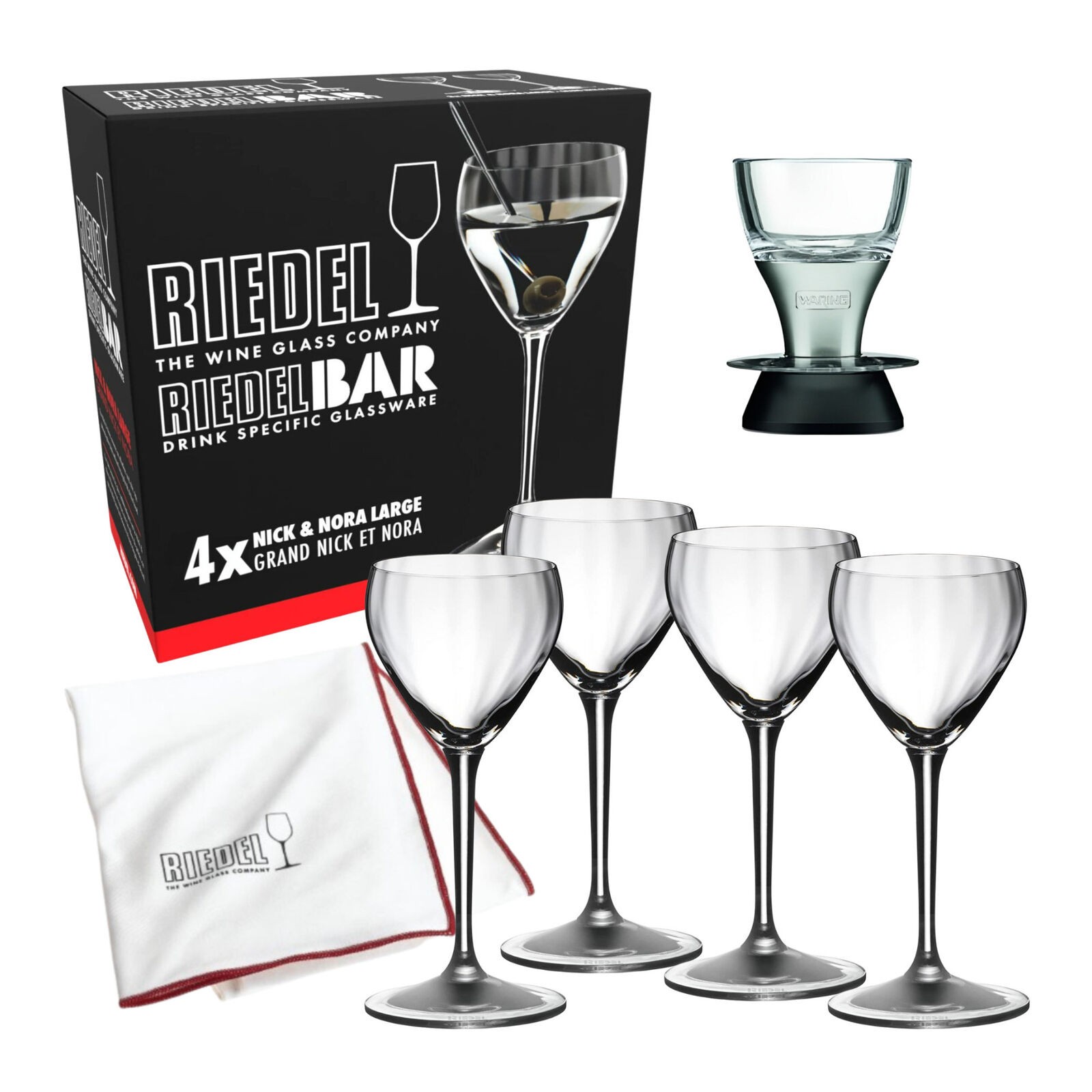 Riedel Specific Nick and Nora Large Glassware 4-Pack with Polishing Cloth Bundle
