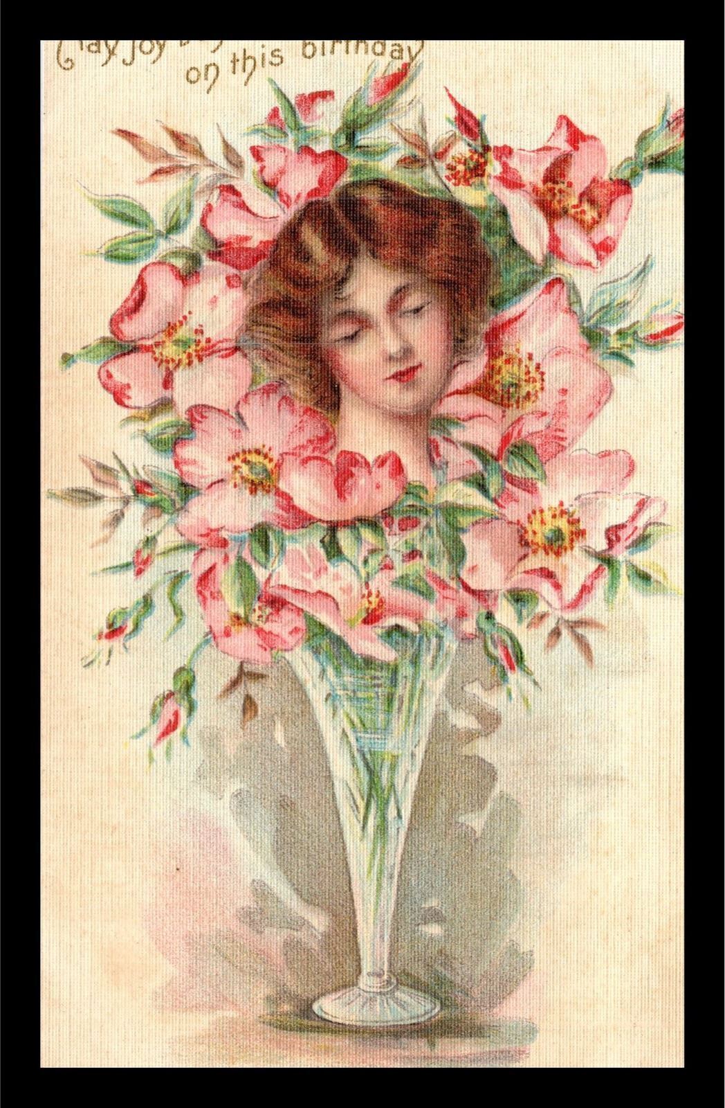 c1907 Birthday May joy be yours on this birthday Floral Postcard Rotograph 227