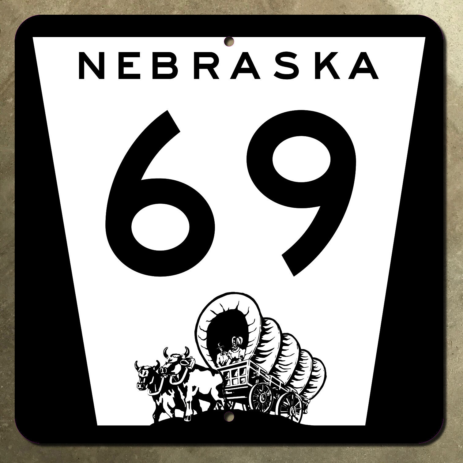 Nebraska route 69 highway marker road sign shield 1975 Conestoga wagon oxen 16\