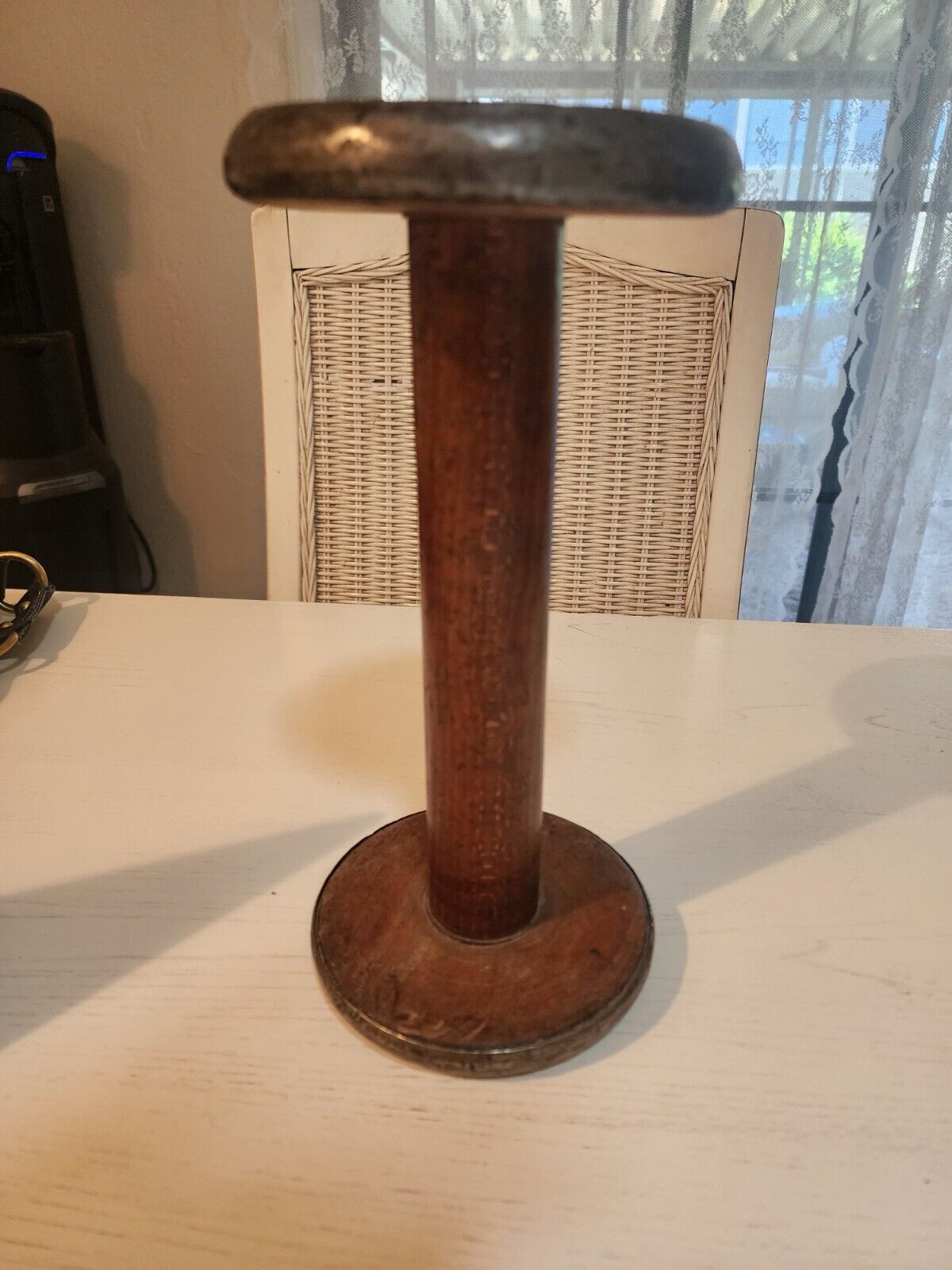 Large vintage wooden with metal edge spool 11 inch tall