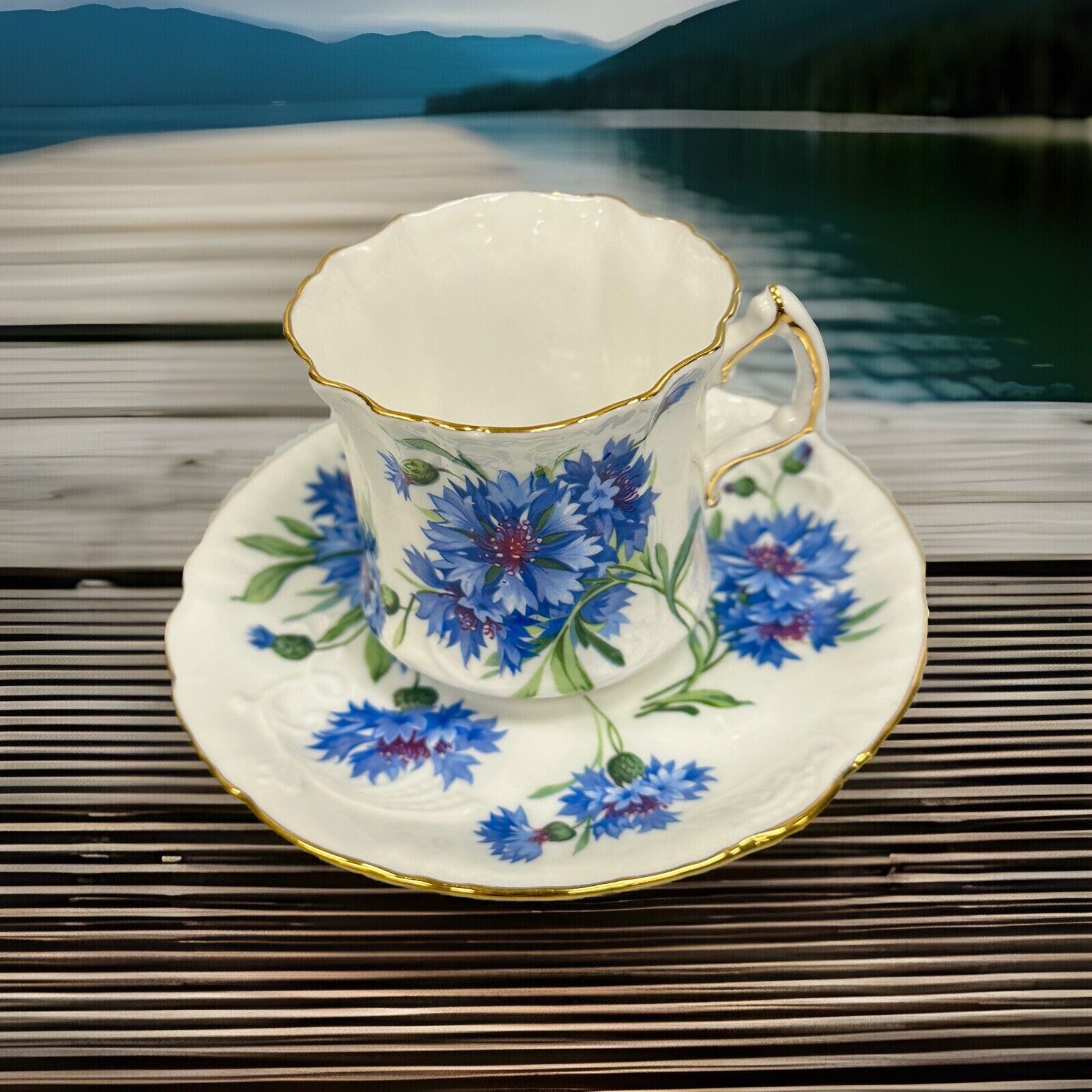 Vintage Hammersley & Co. Teacup & Saucer Blue Floral Bone China Made In England
