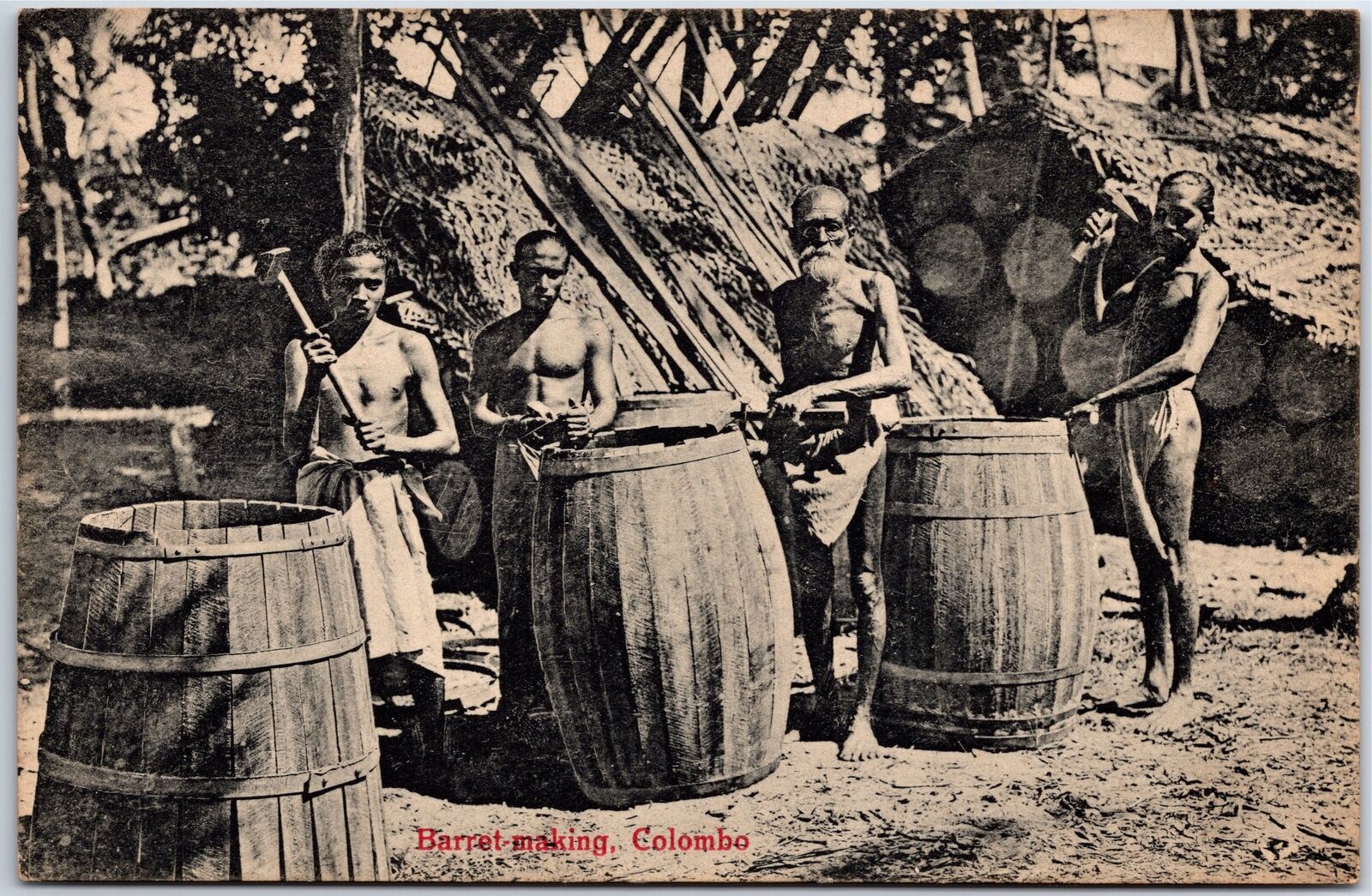 VINTAGE POSTCARD MAKING BARRELS IN COLOMBO CEYLON (SRI LANKA) c. 1910 (SCARCE)
