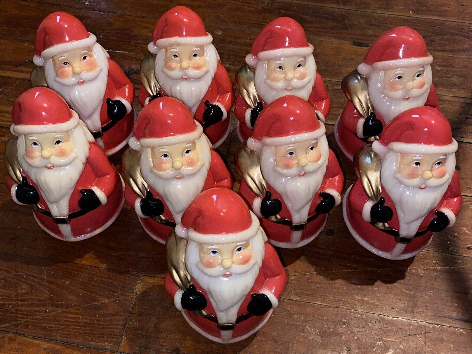 Vintage Santa Hard Solid Plastic 7” Roly Poly St Nick Figurine Lot (9 Santa’s)