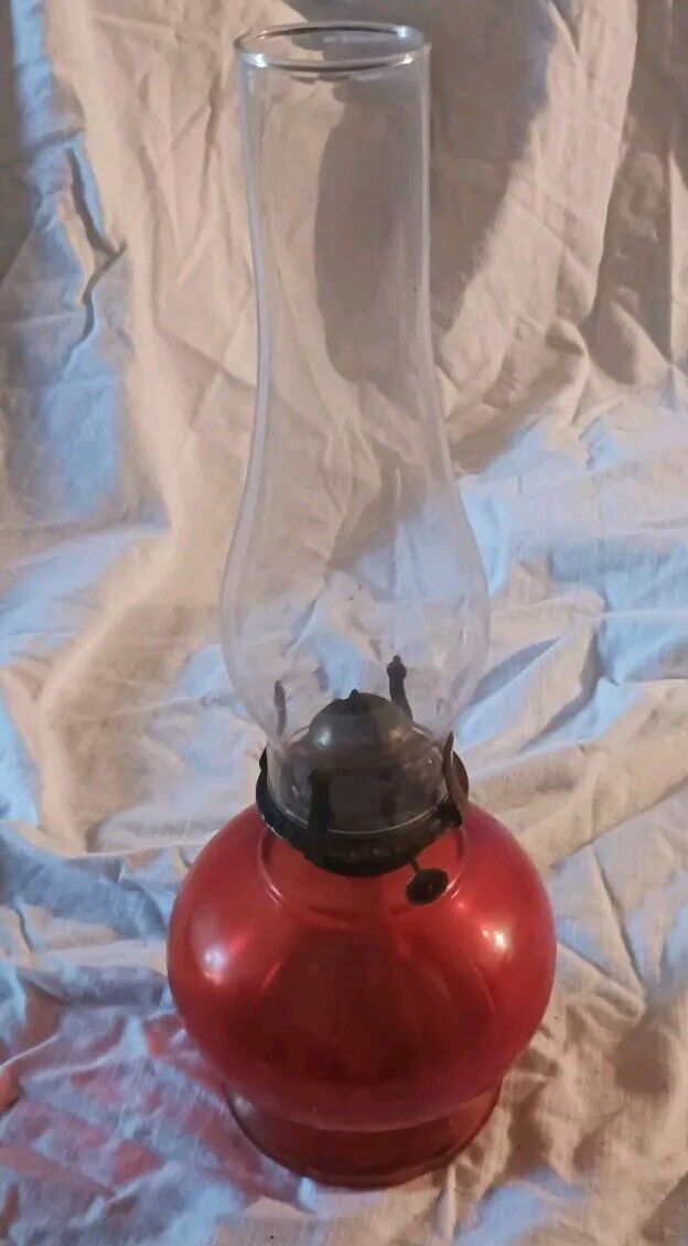 RED GLASS ROUND OIL LAMP WITH GLASS Shade