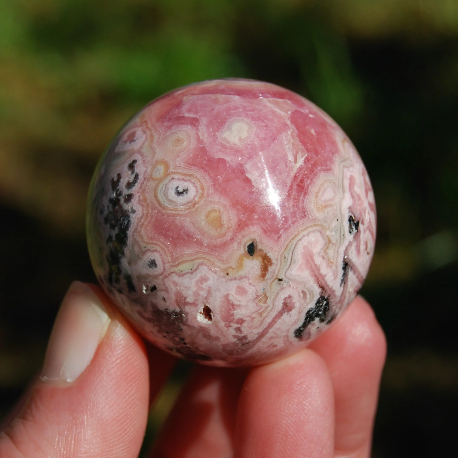 41mm 127g Genuine Rhodochrosite Gemstone Sphere, Large Pink Rhodochrosite Crysta