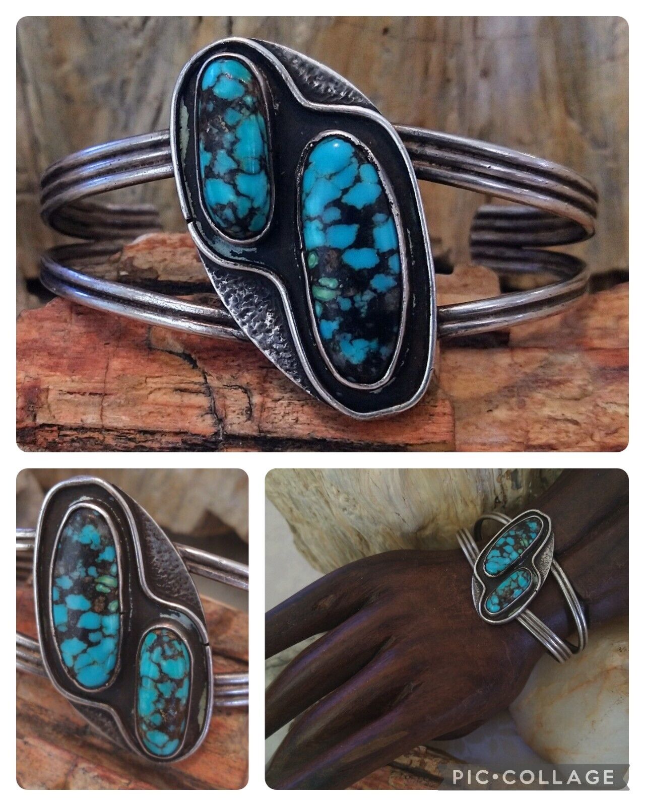 VINTAGE 1950’s Navajo “LONE MOUNTAIN TURQUOISE” Offset STERLING CUFF BRACELET