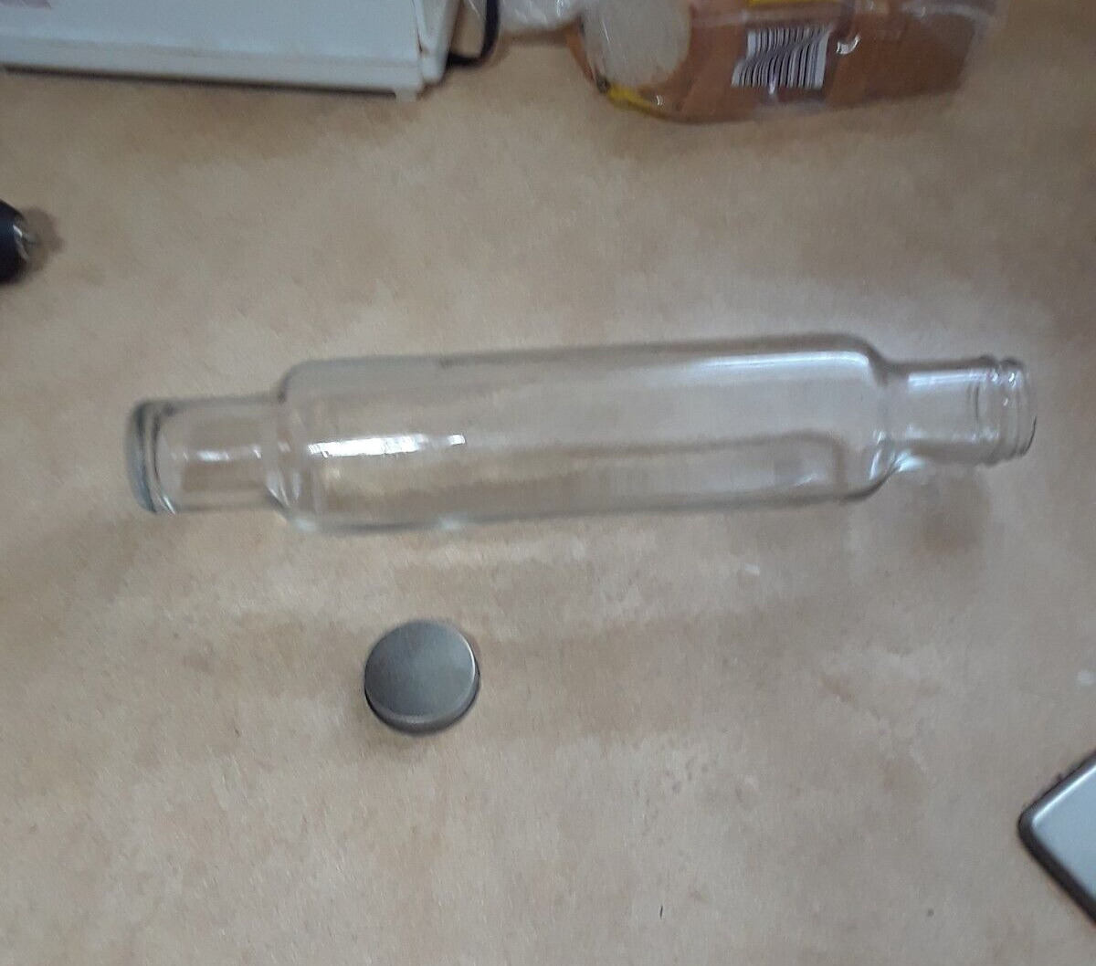 Vintage Heavy Clear Glass Rolling Pin with Screw Cap 14\