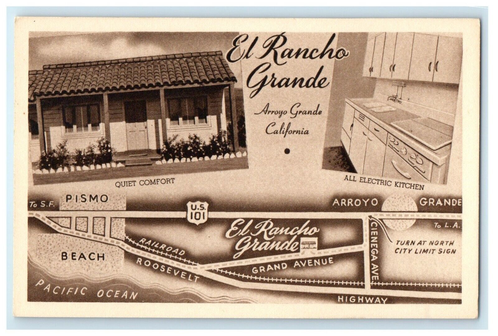 c1940\'s El Rancho Grande Motel Hotel Arroyo Grande California CA Postcard