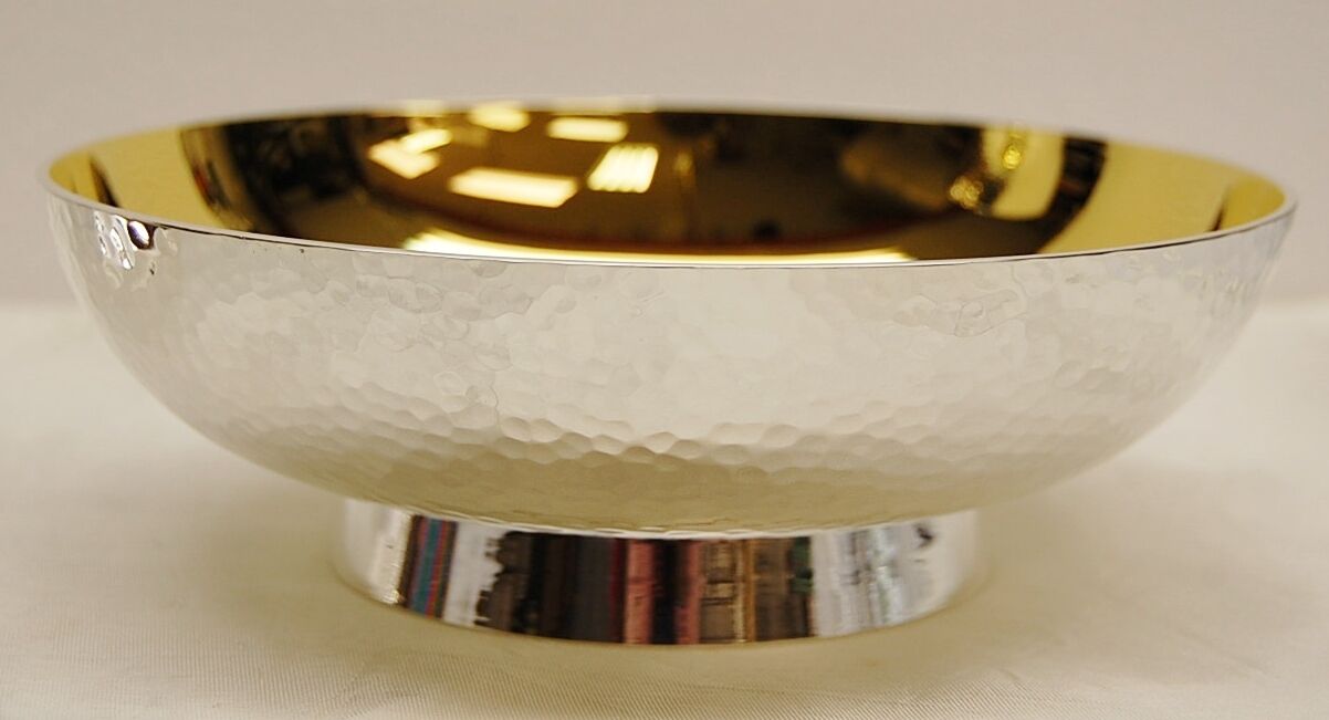 SILVER & GOLD PLATED HAMMERED COMMUNION  DISH PATEN - 8\