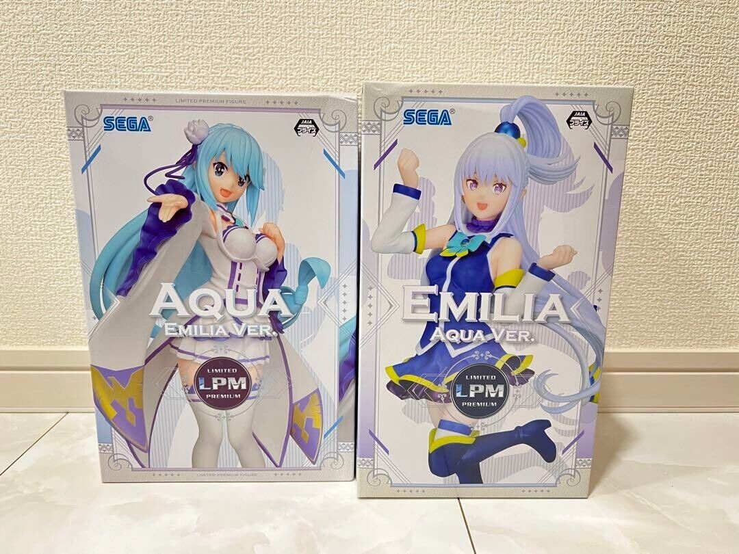 Konosuba Re:Zero Aqua & Emilia Figure set Cosplay Ver. LPM SEGA