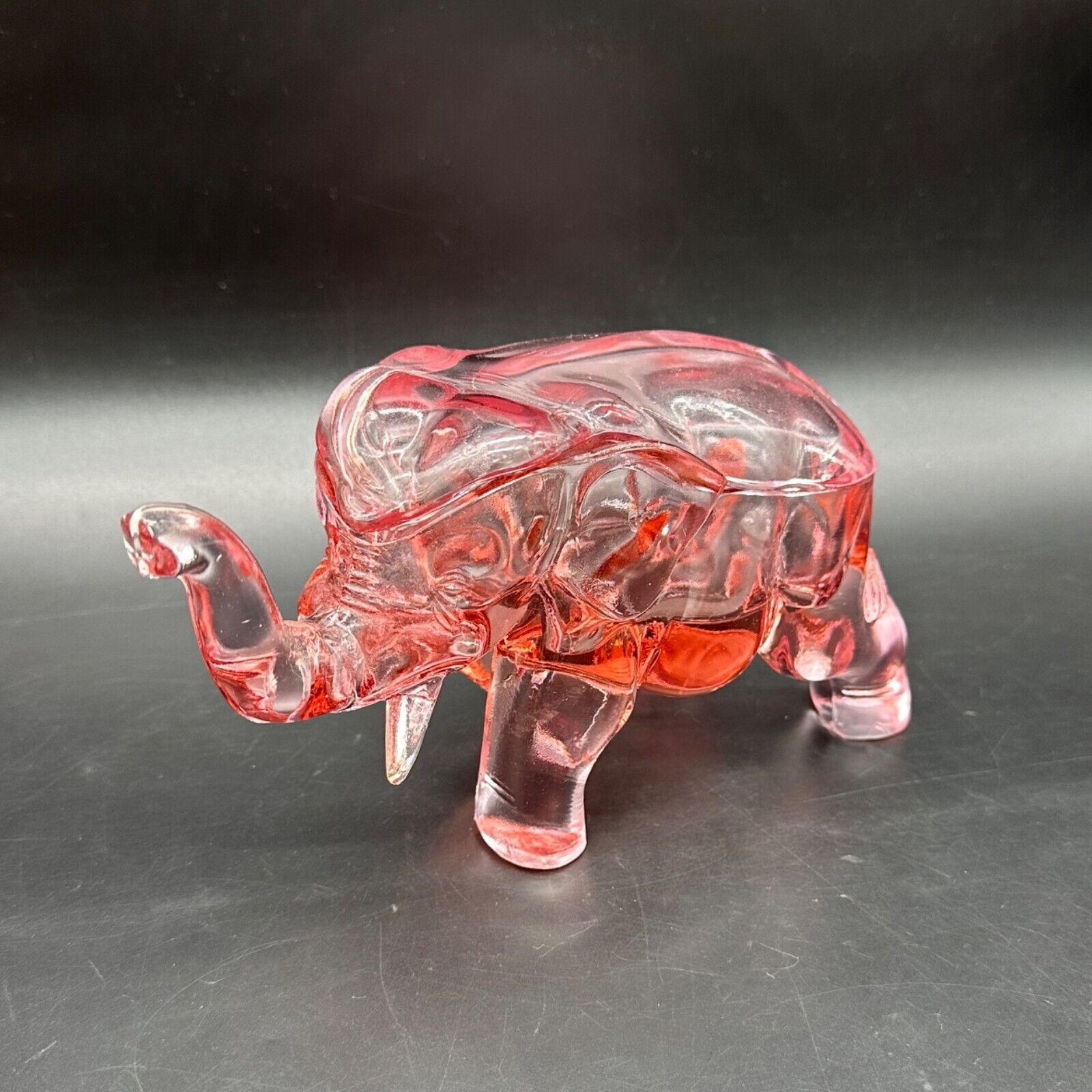 Vintage Pink Depression Glass Elephant Candy Dish Co-Operative Flint USA Trinket