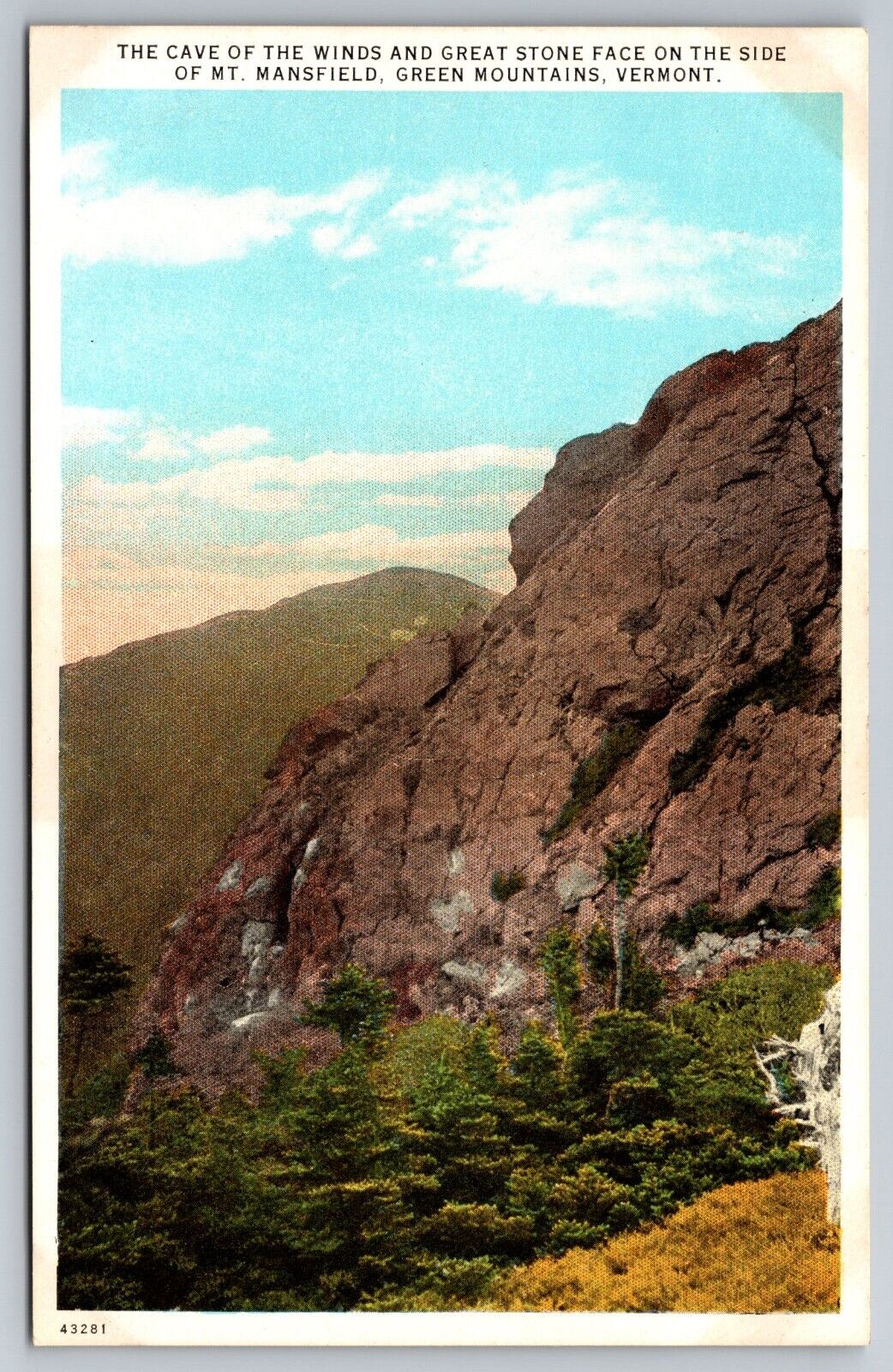 Cave of the Winds, Great Stone Face. Mt Mansfield. Vermont Vintage Postcard