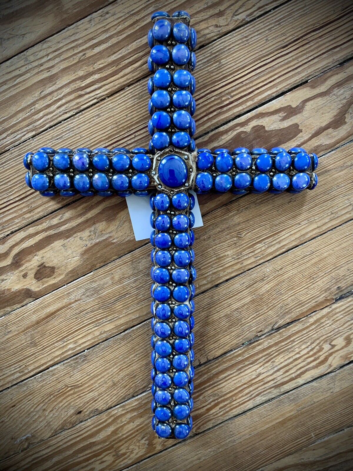 SPECTACULAR UNIQUE GLASS BEADS WALL CROSS MOSAIC HAND CRAFTED ARTiSANS WOOD 18”