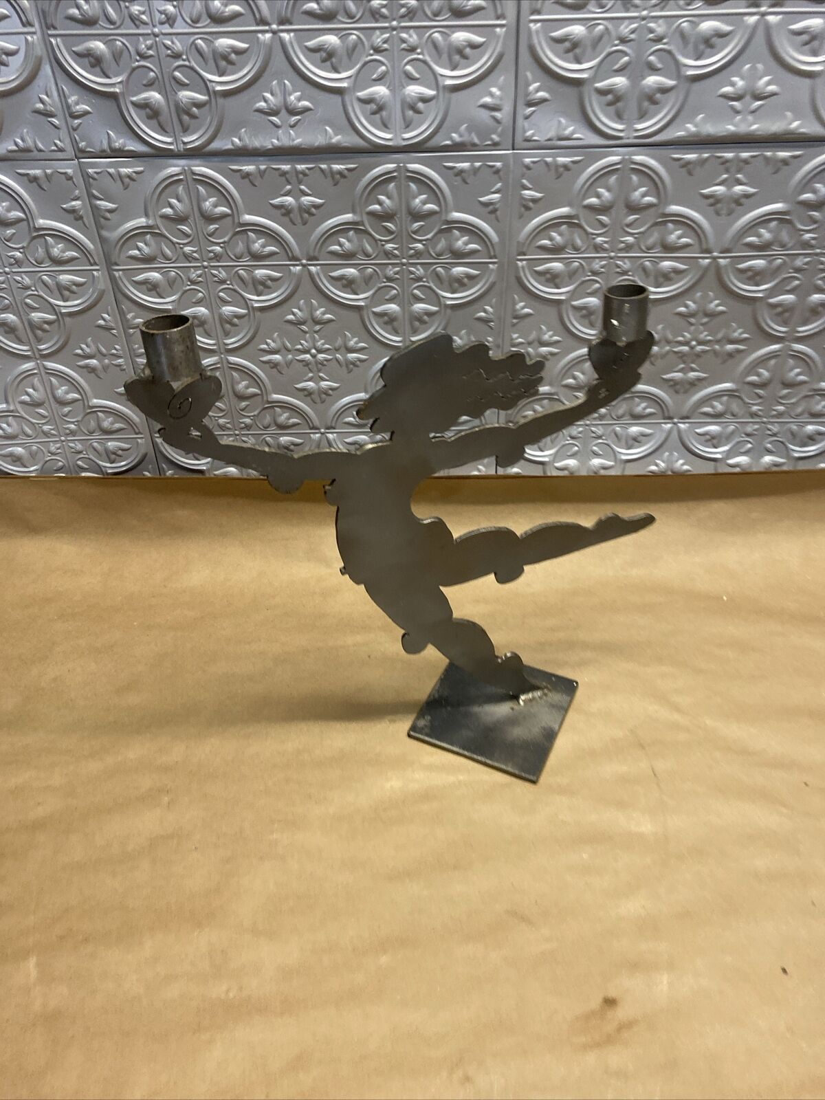 Jeffrey Manpearl Steel Plate Cut Woman Dancing Single Candle Holder Signed Dated