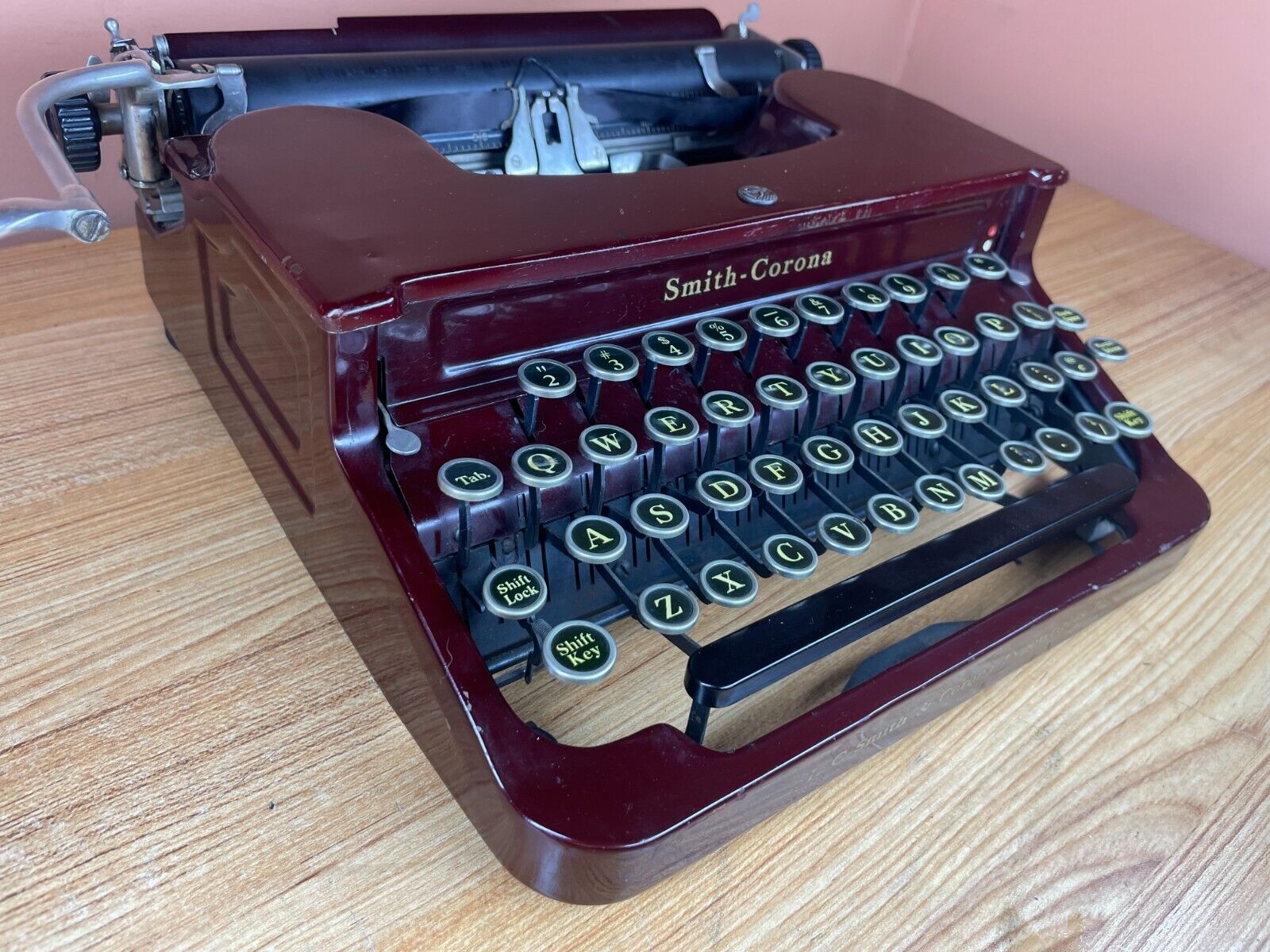 1931 Smith-Corona Working Maroon Flat Top Vintage Portable Typewriter w New Ink