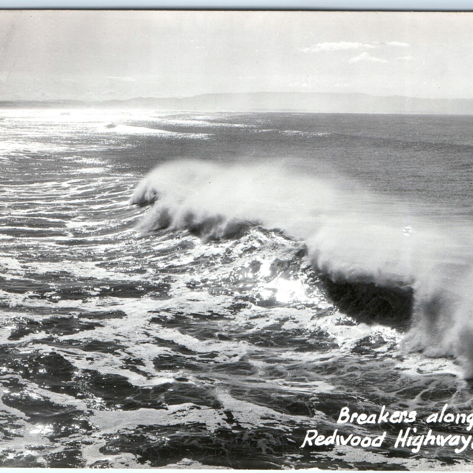 c1940s Redwood Highway, Calif. Waves RPPC Real Photo Postcard Breakers CA A69