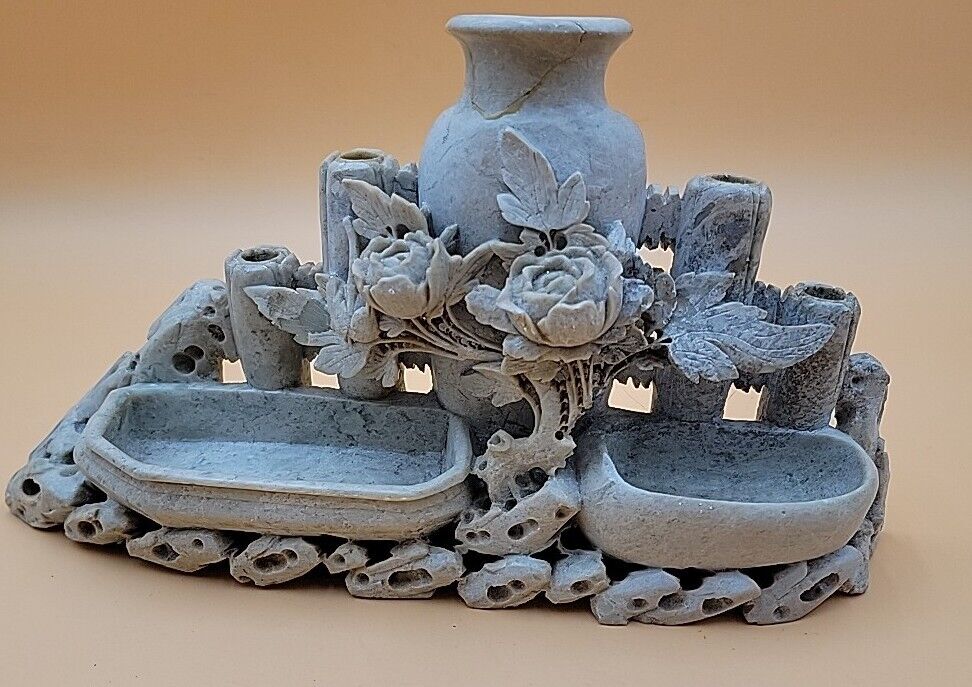 Chinese Hand Carved Soapstone Vase & Planter Figurine 7\
