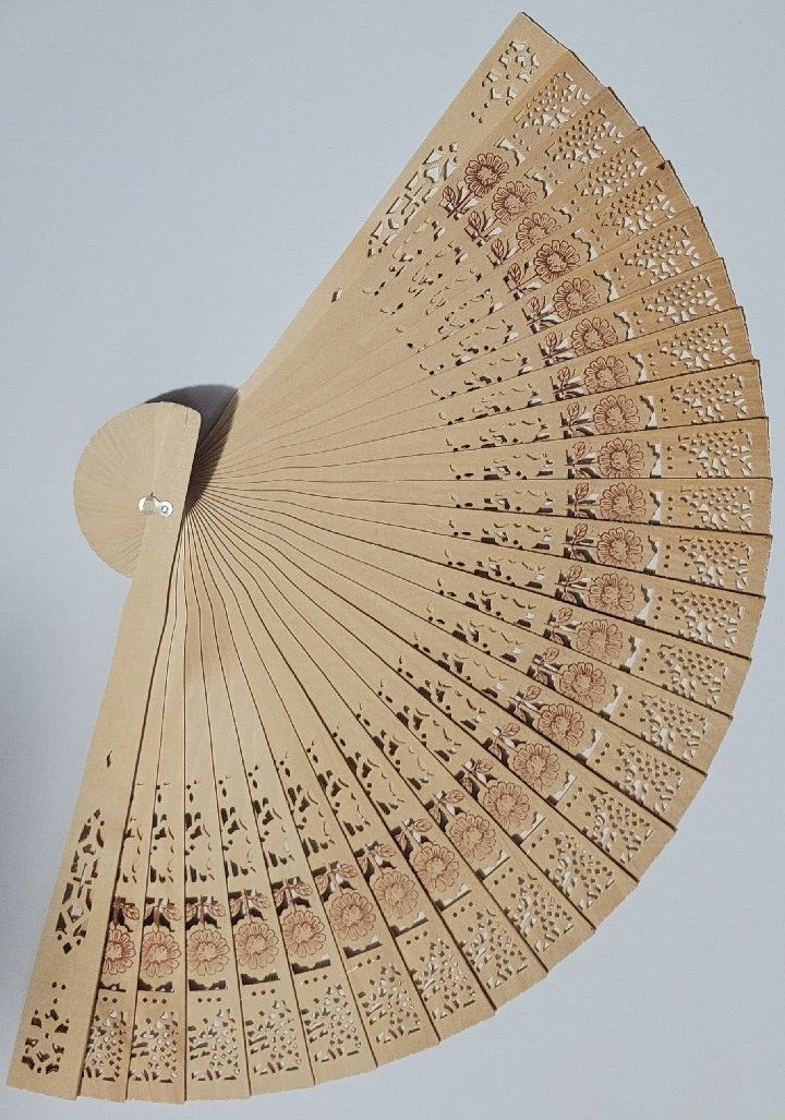 Natural Wood Large Lace Floral Folding Hand Held Plastic Chinese Fan