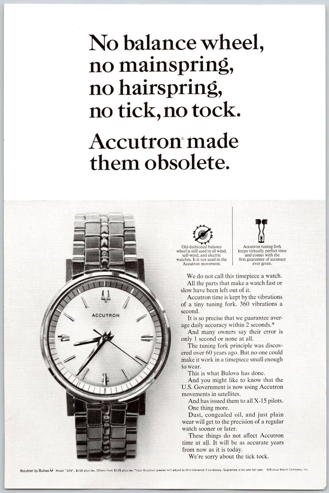 1964 Bulova Accutron Watch Vibrations Of A Tiny Tuning Fork Vintage Print Ad