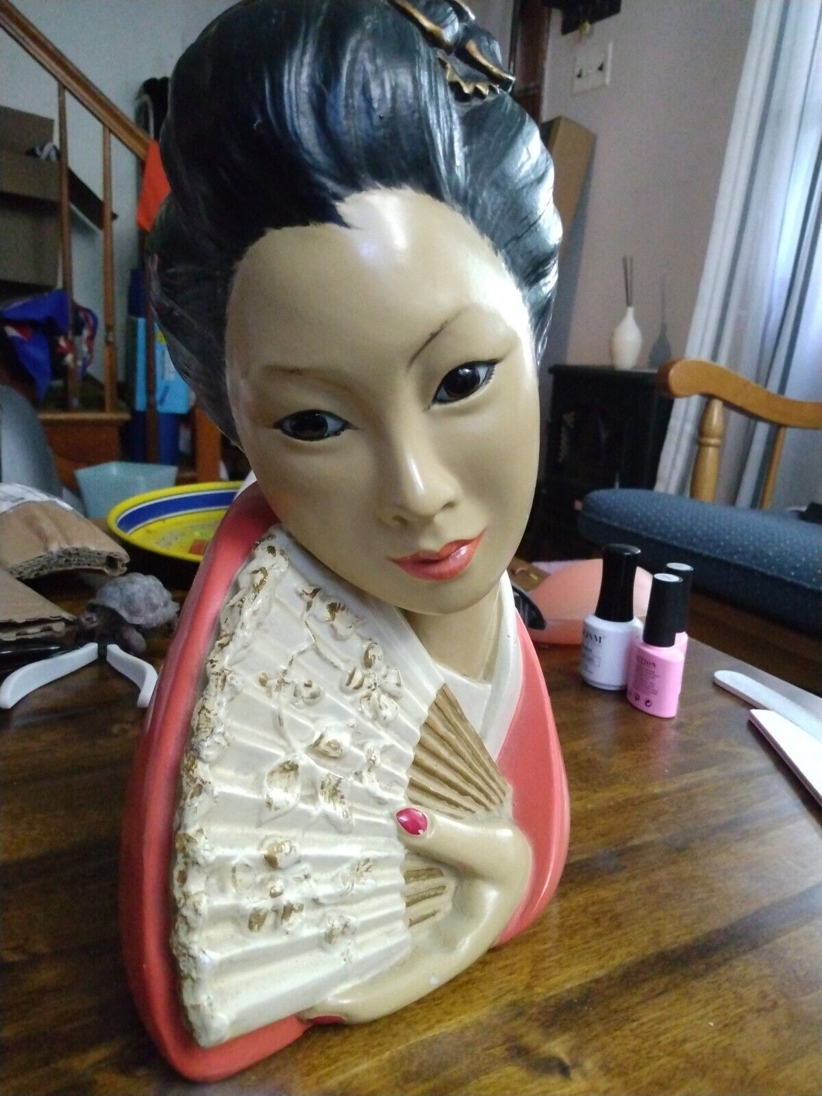 Vintage 1965 Marwal Asian Geisha Woman Bust Mid Century RARE Model Chalkware