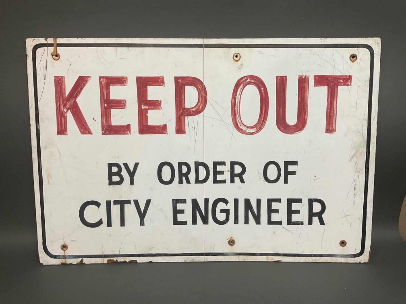 Lg. Vintage Original Wood Sign  Keep Out by Order of City Engineer   36