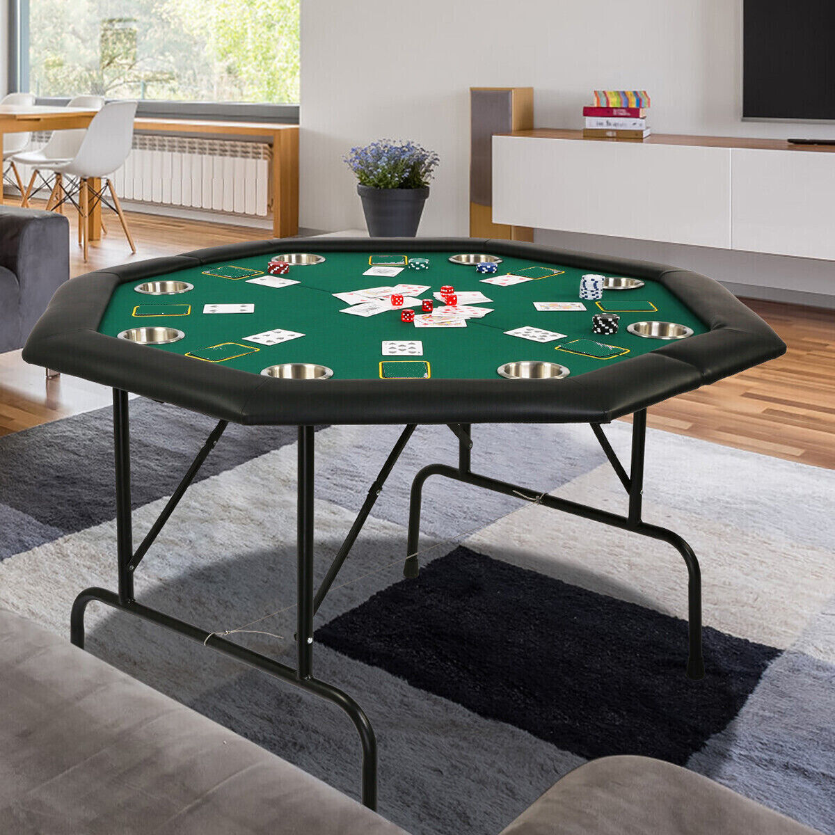 LUCKYERMORE 48” Poker Table Folding Casino Games Texas Card Blackjack Holdem