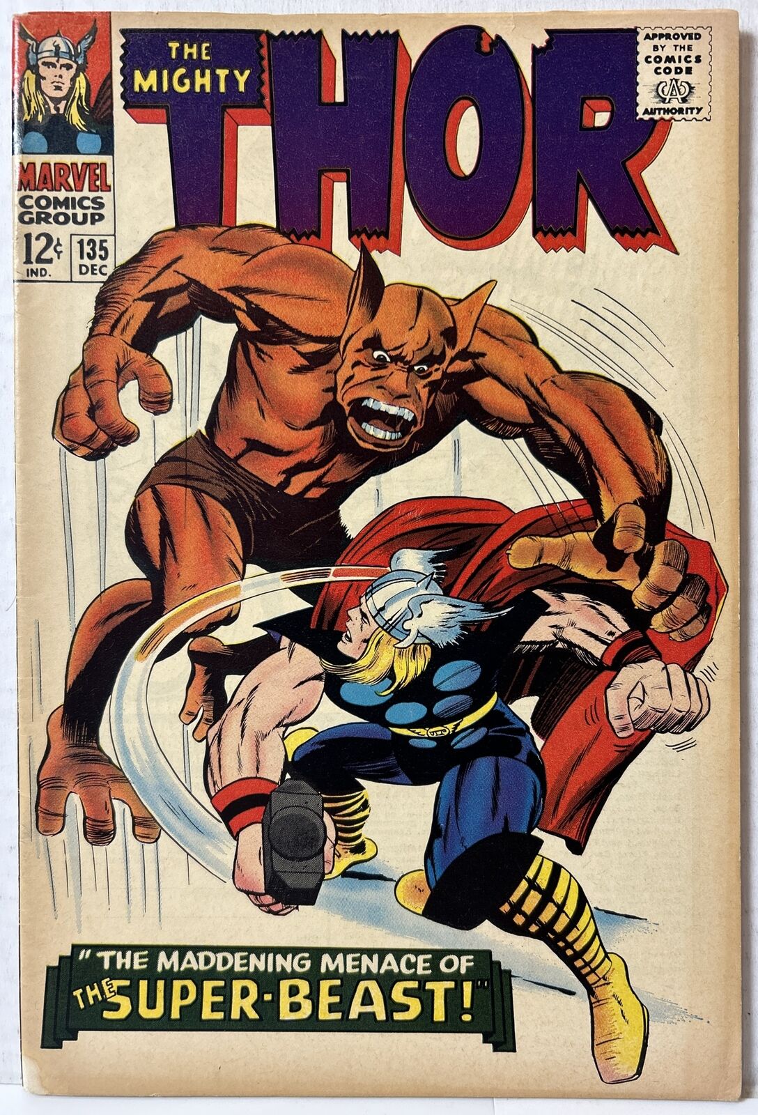 Thor #135 Maddening Menace of Super-Beast Jack Kirby Art Marvel 1966 FN