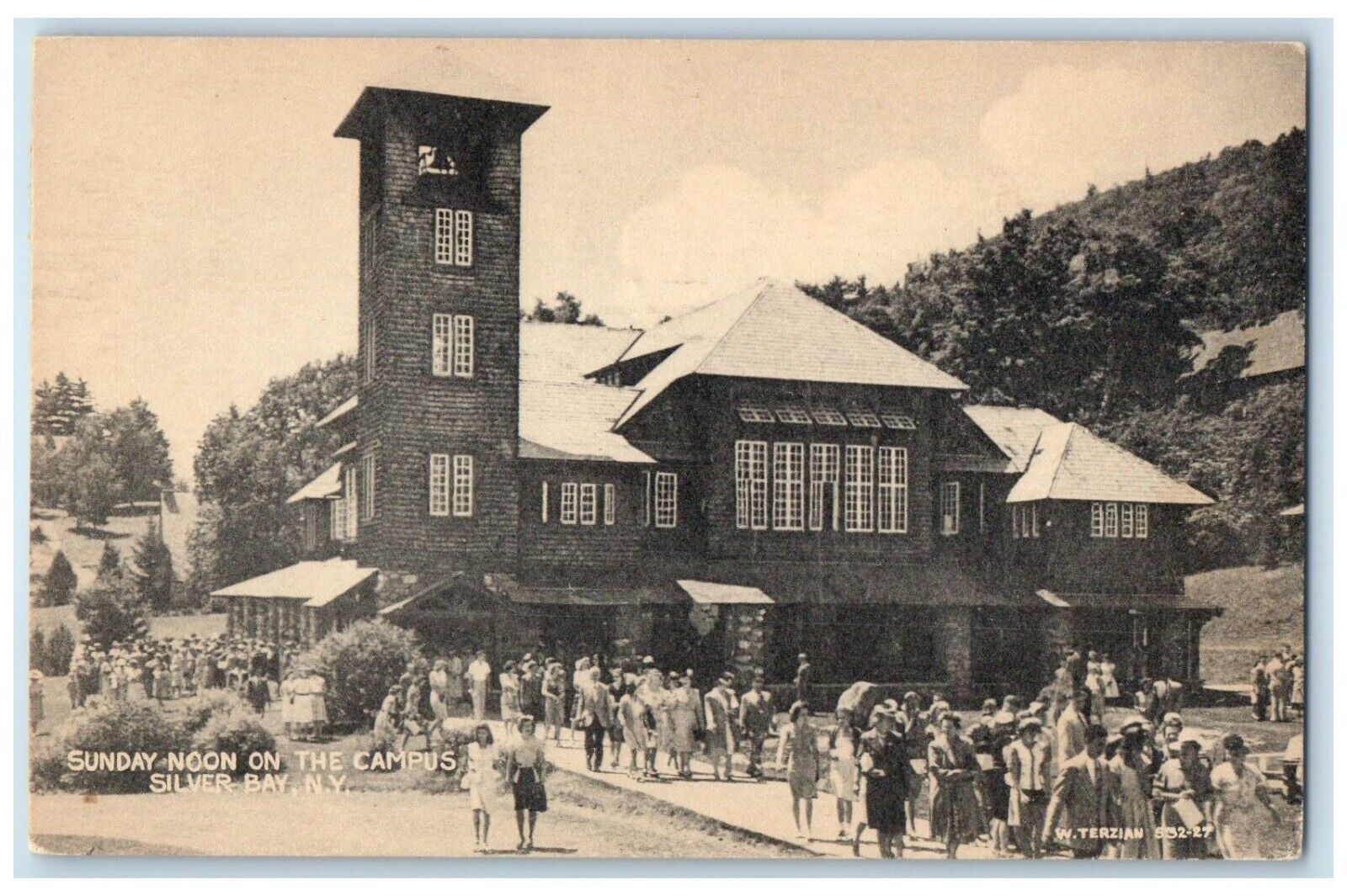 Silver Bay New York Postcard Sunday Noon Campus Exterior Building 1947 Vintage