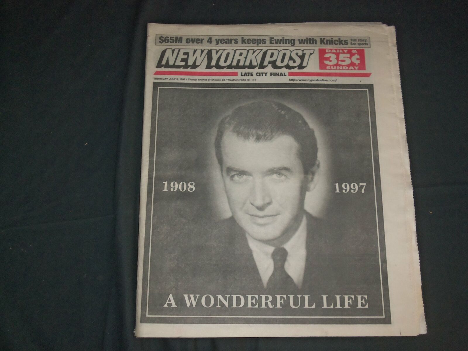 1997 JULY 3 NEW YORK POST NEWSPAPER - JAMES STEWART DIED 1908-1997 - NP 4106