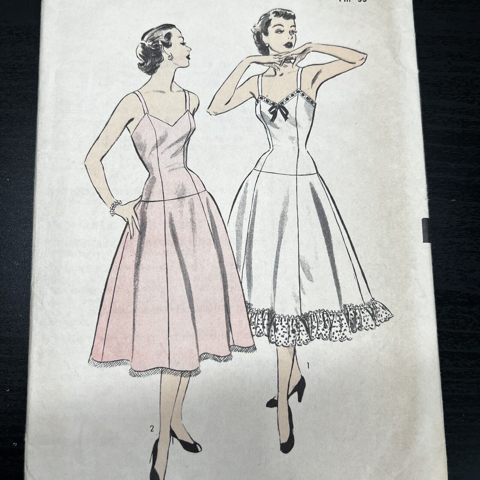 Vintage 1950s Advance 6298 Glam Ruffle Slip with Beading Sewing Pattern 14 UNCUT