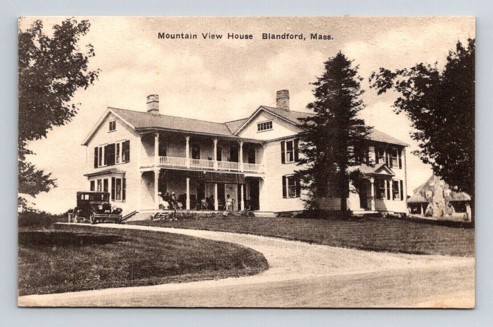 Blandford Massachusetts Mountain View House Streetview Sepia BW WOB Postcard