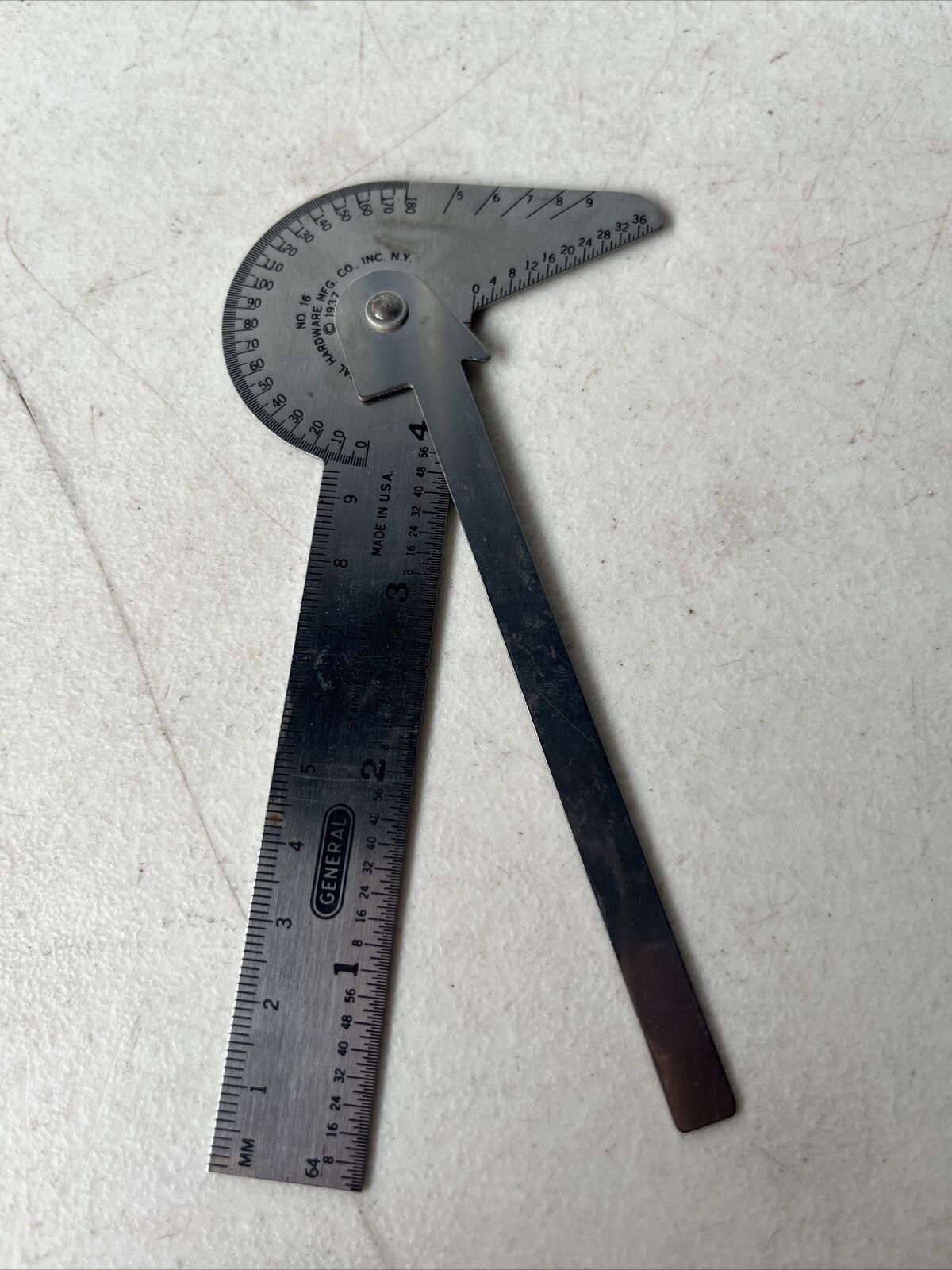 Vintage General Hardware NY No. 16 Stainless Steel Protractor Gauge (tb4.1)