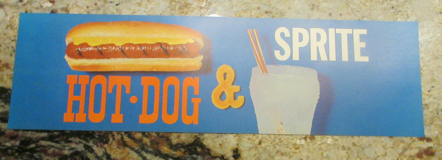 Vintage ENJOY Sprite Soda Hot Dog Sign Tranparent transparency Advertisement Nos