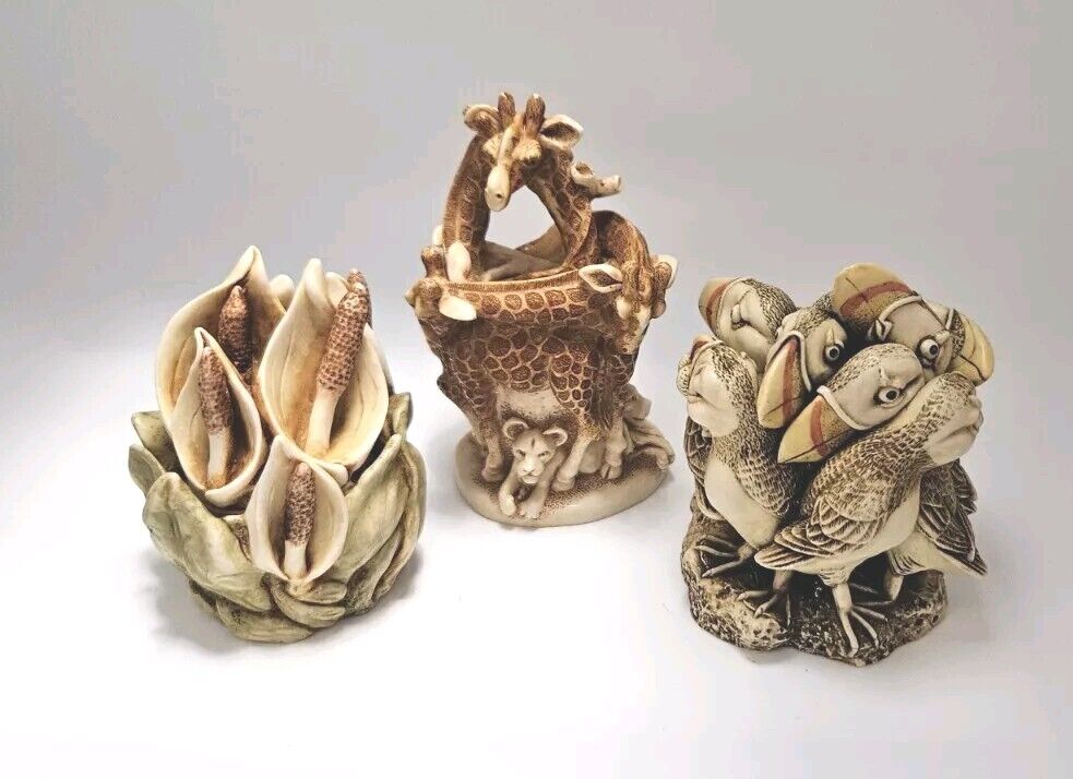 Set /3 HARMONY KINGDOM Figurine Trinket Boxes Lily Giraffe & Birds FUNNY UNIQUE