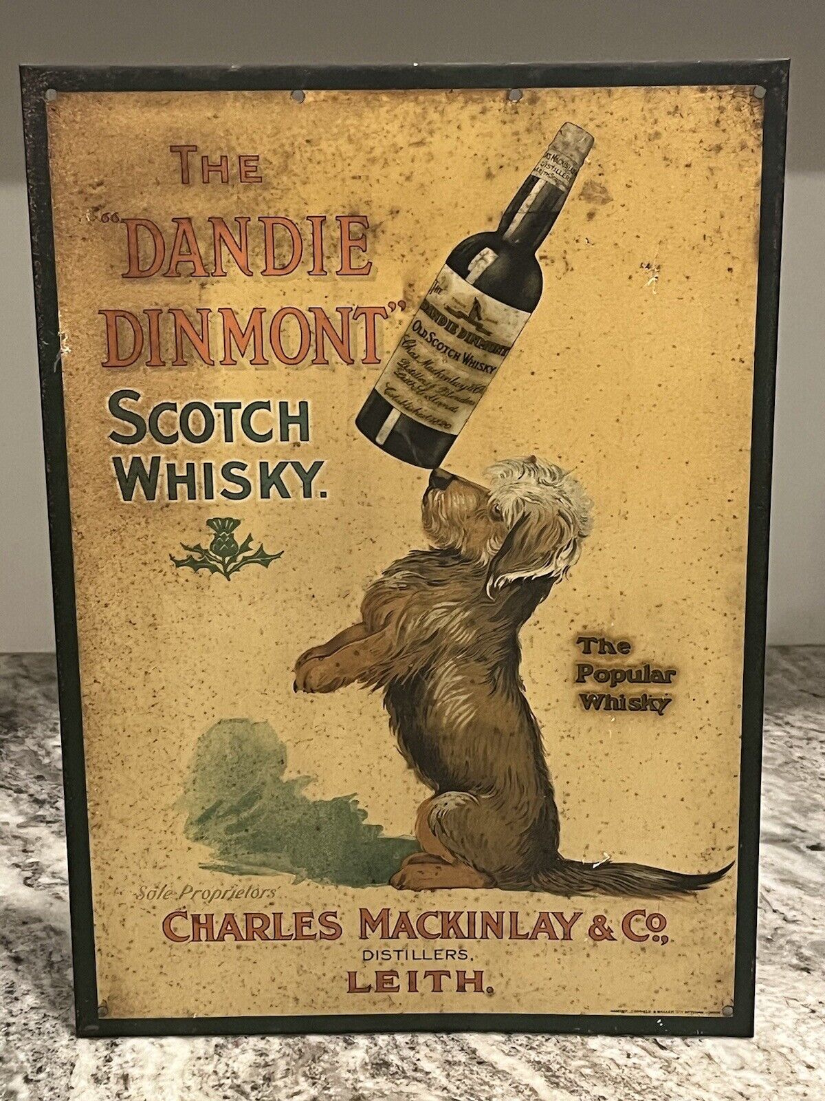 Original Dandie Dinmont Scotch Whiskey Dog Tin Sign Distillery Whisky Vintage
